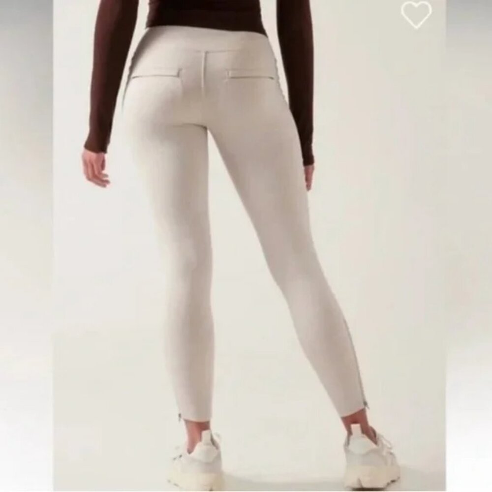 Athleta Delancey Moto Tight Cream Zipper Ankle Leggings Size Small